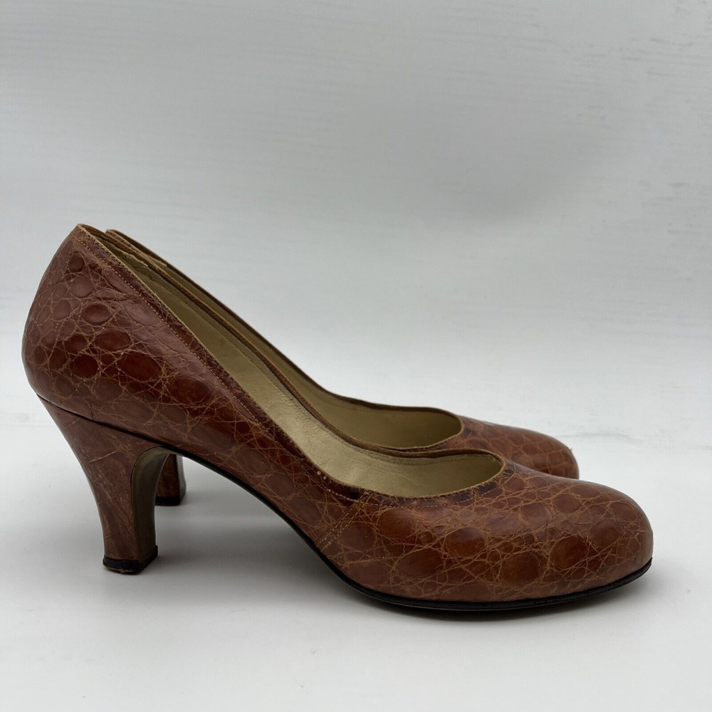 Vintage Geri's GENUINE ALLIGATOR HONEY BROWN 3" High Heel Women's Shoe Sz 9 - Picture 6 of 16